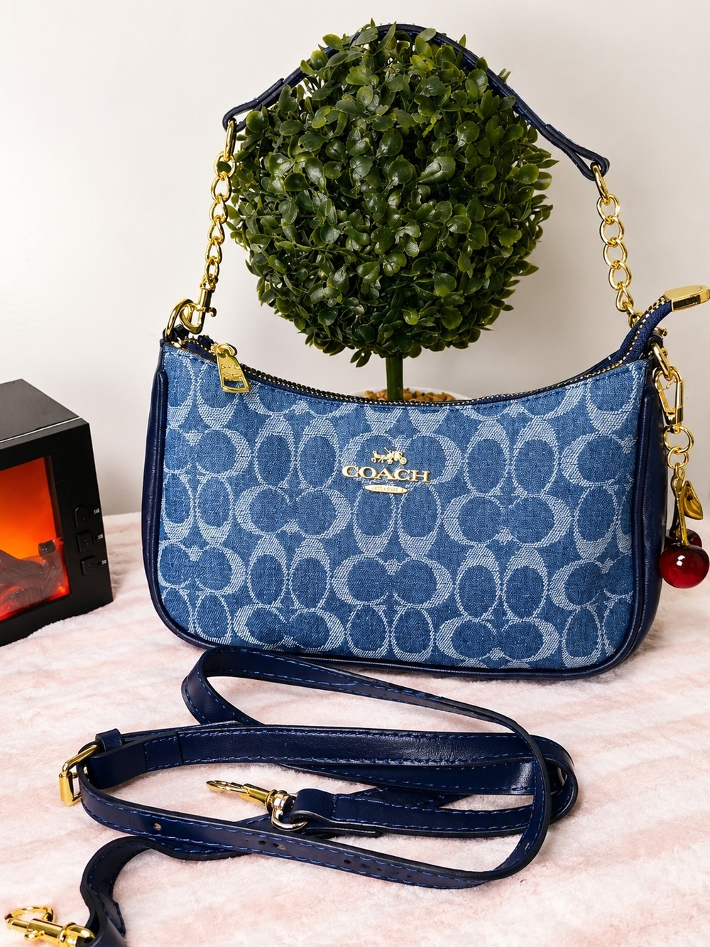 Coach Blue Denim Signature Chain-Handle Shoulder Bag